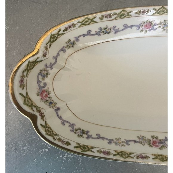 Noritake Hand Painted Small serving Celery/Relish Dish - Floral & Gold Trim 11" - Picture 4 of 9
